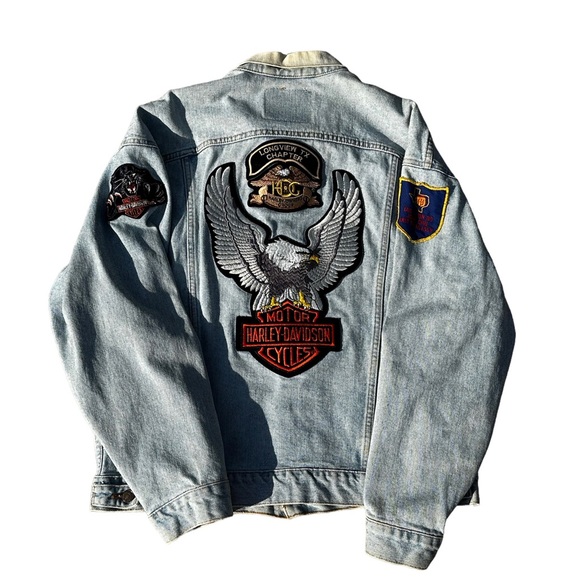 Levi's Other - VINTAGE 80s Levi's Denim Jean Jacket Harley-Davidson Patched Made in USA Size L